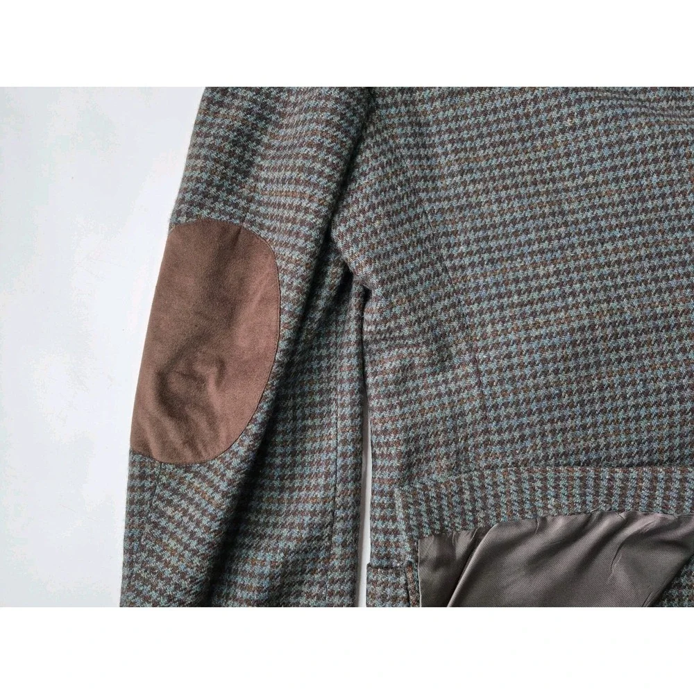 Allyn Saint George Mens Vintage Wool Sports Coat 45L Teal Brown Check USA W706